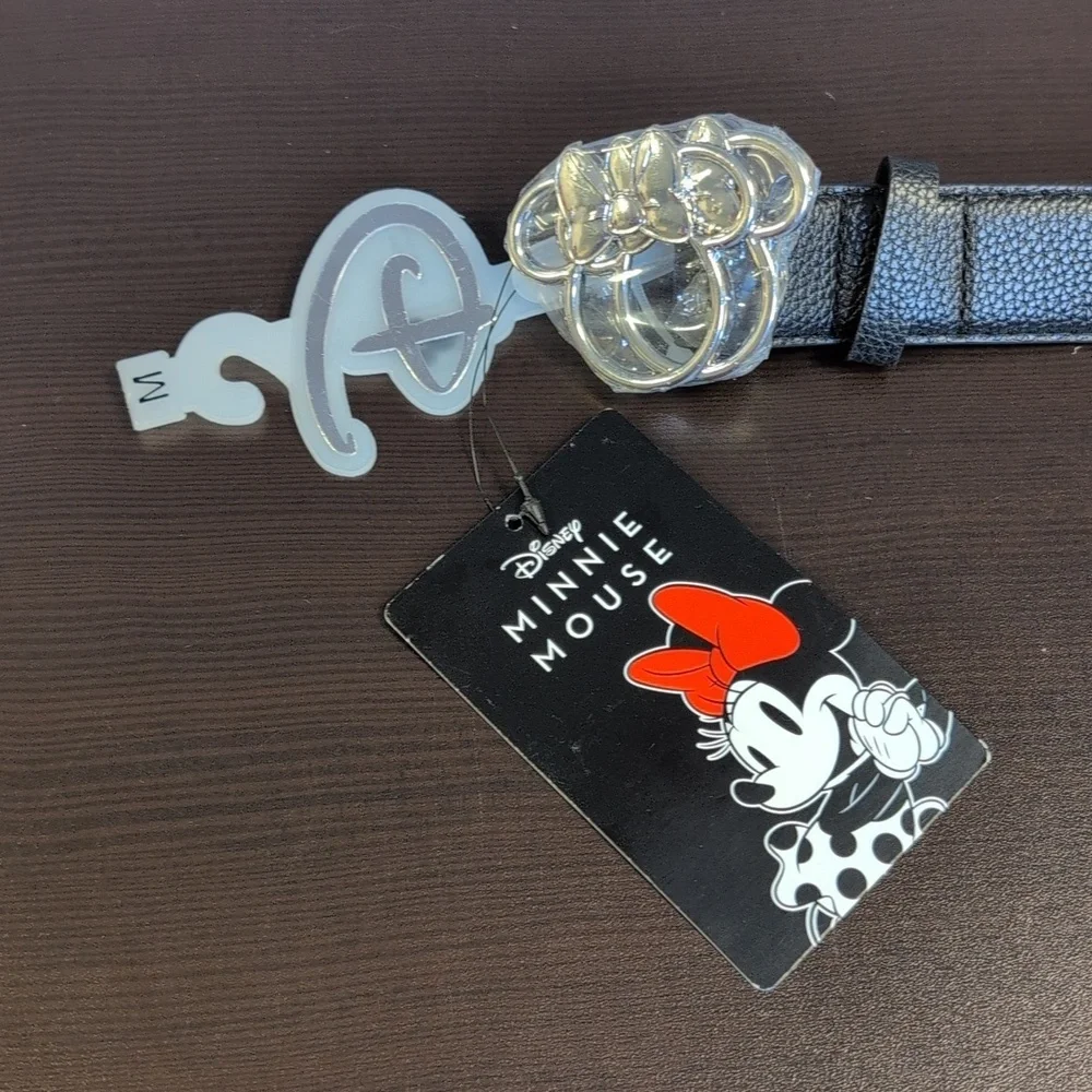 DISNEY Minnie Mouse Black Belt Silver Minnie Ears Buckle NWT 2024 Size M